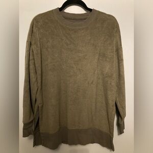 Aerie Super Soft Fleece Sweatshirt Sz XS Split Hem Tunic Green Crewneck Legging